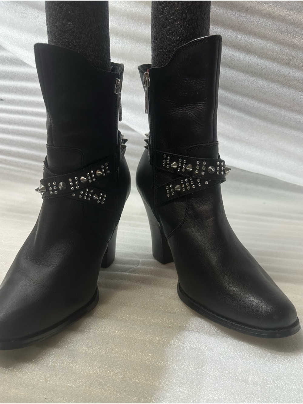 Harley-Davidson Black Studded Wrap-Heel Ankle Boots - Picture 6 of 9